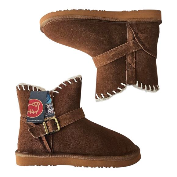 LAMO Women's 9 Presley Ankle Boots Chestnut Suede Faux Fur Lined Comfort Slip On - Picture 1 of 14